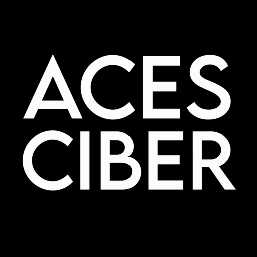 A imagem mostra um fundo preto com as palavras "ACES CIBER" escritas em letras maiúsculas brancas e em negrito, centralizadas em duas linhas.